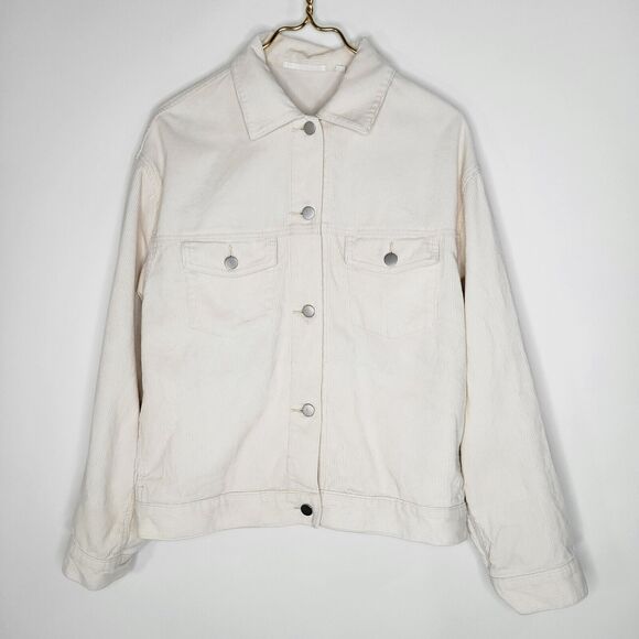UNIQLO Off-White Relaxed Corduroy Jacket Size L Button Down Outerwear - Picture 1 of 12